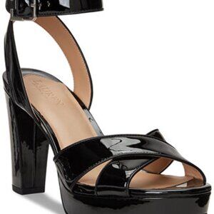 Lauren Ralph Leather Sasha Ankle-Strap Platform Black Dress Sandals sz 9.5B NIB